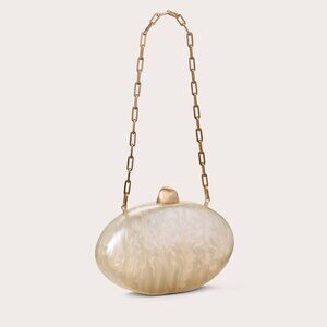 New Cult Gaia Eviana Clutch in Ivory pearl hand bag purse hard case metallic